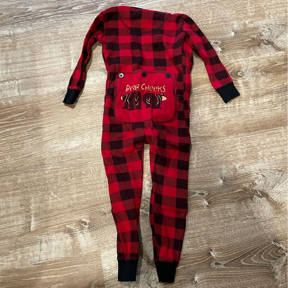 Lazy One 3T Red and Black Buffalo Plaid Bear Cheeks Pajamas